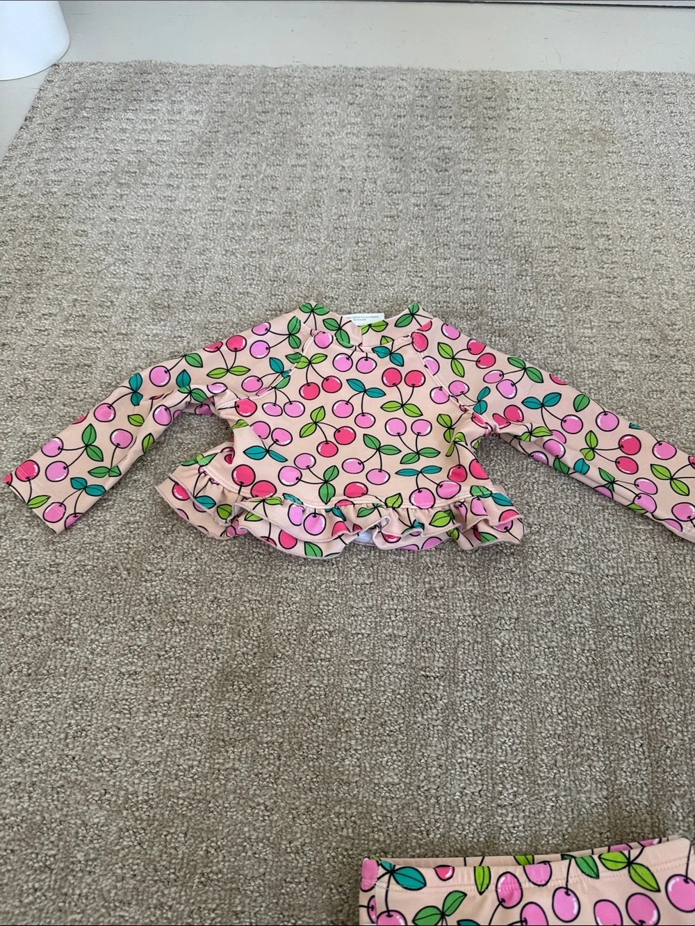 Posh Peanut Summer Cherry Long Sleeve Rash Guard Ruffled Bathing Suit